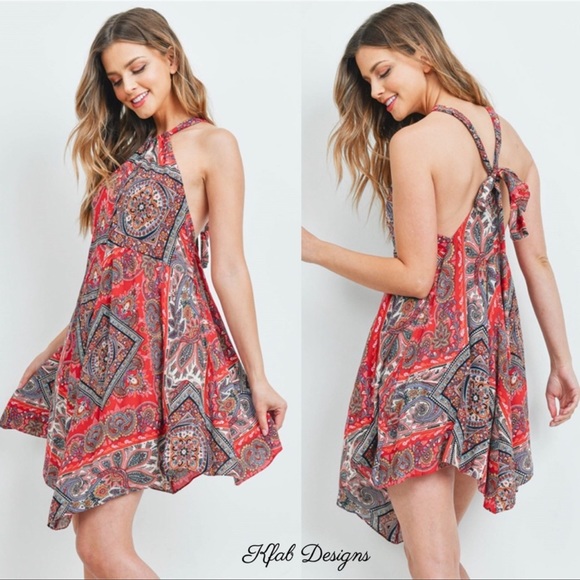 🔥Boho Red Bandana Hem Dress - Picture 2 of 5